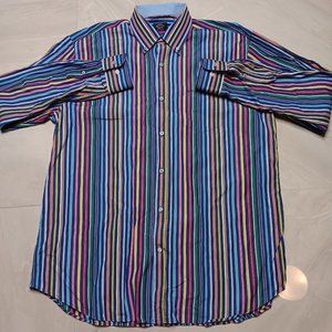 Paul & Shark Yachting Shirt Mens 44 Colorful Striped Cotton Made in Italy 44/XL